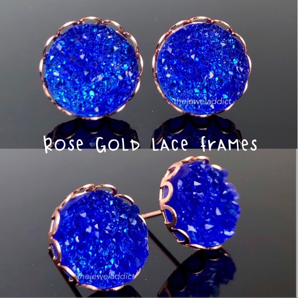 3/$15🎀classic blue geo crystal faux druzy studs - Picture 9 of 13